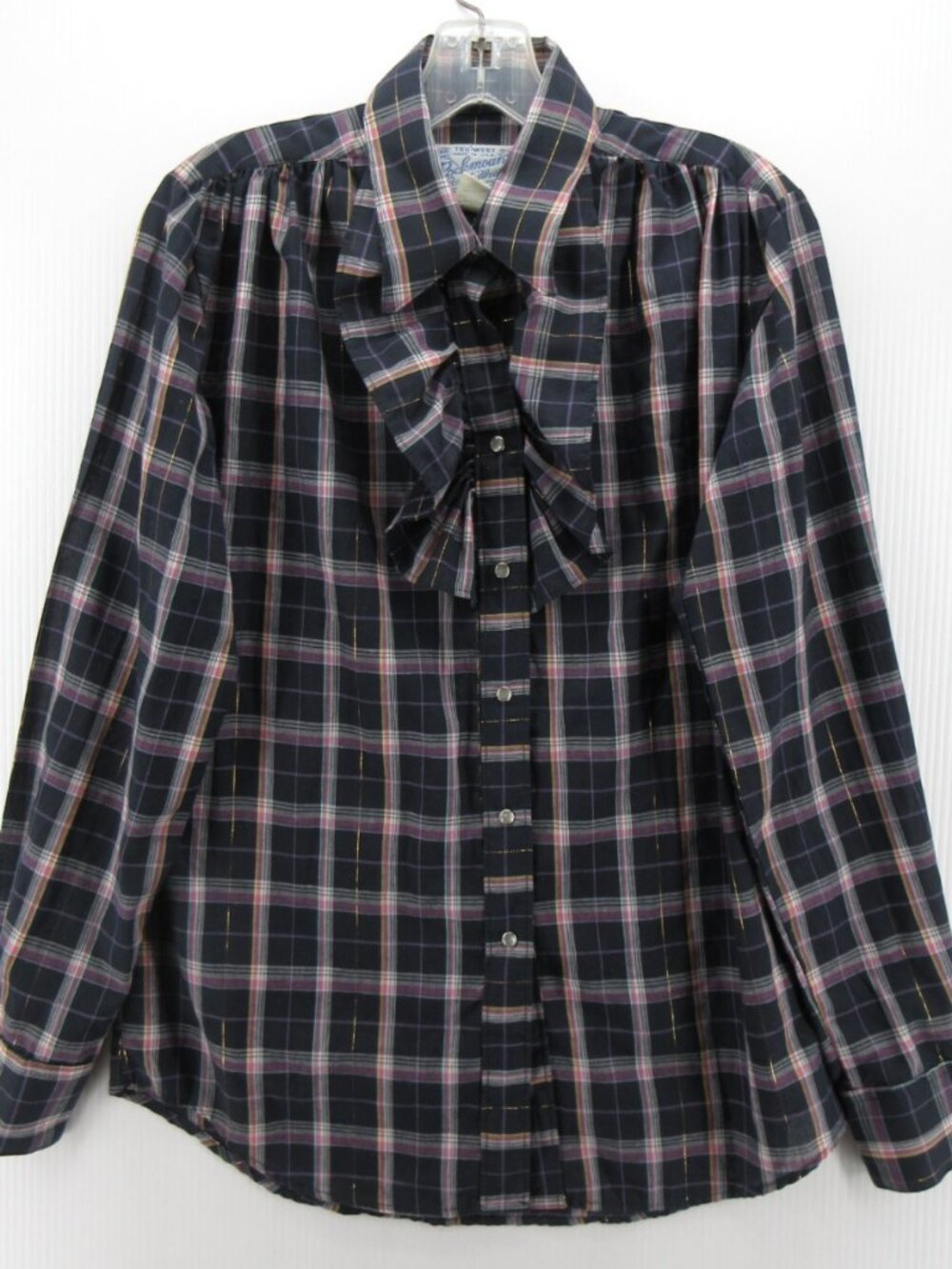 VTG Rockmount Ranch Wear Top 36 Western Pearl Snap Shirt 80s Ruffled